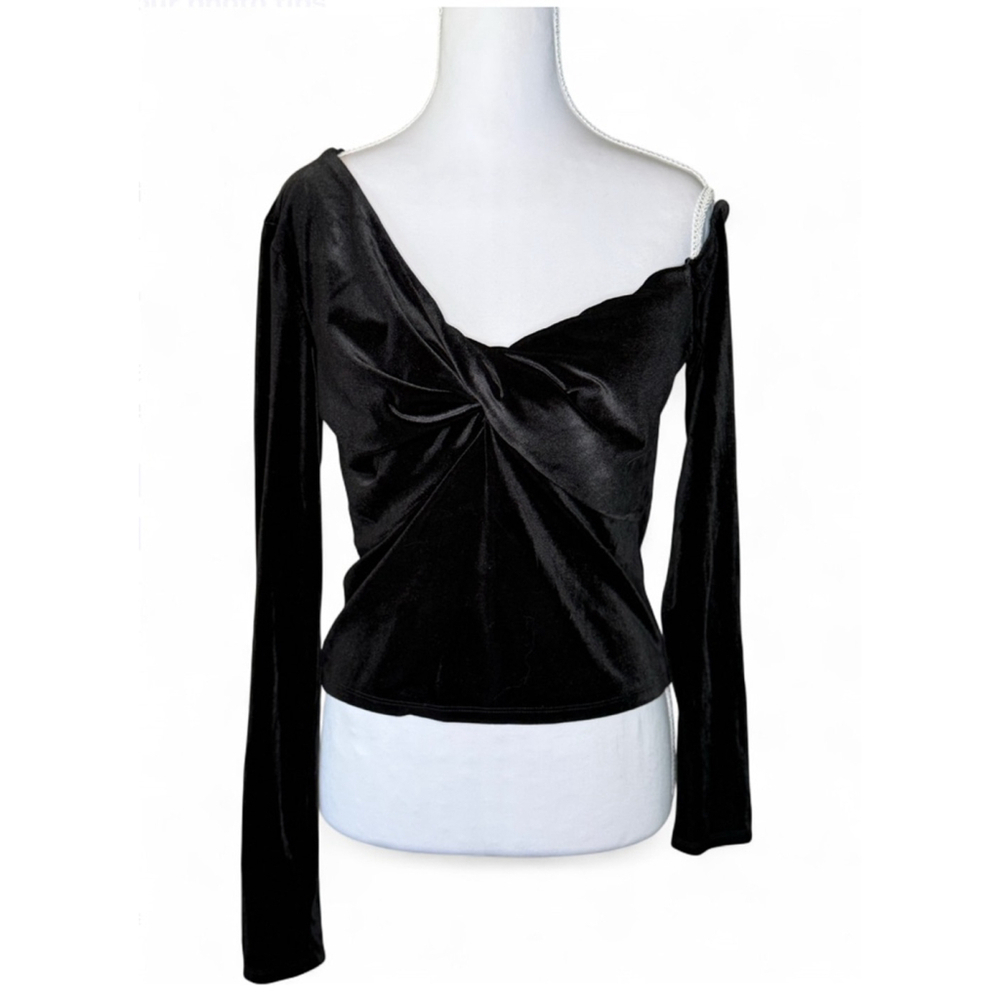 🖤 Elodie Black Velvet Twist-Front Off-Shoulder Top – Size M – NWT – Nordstrom